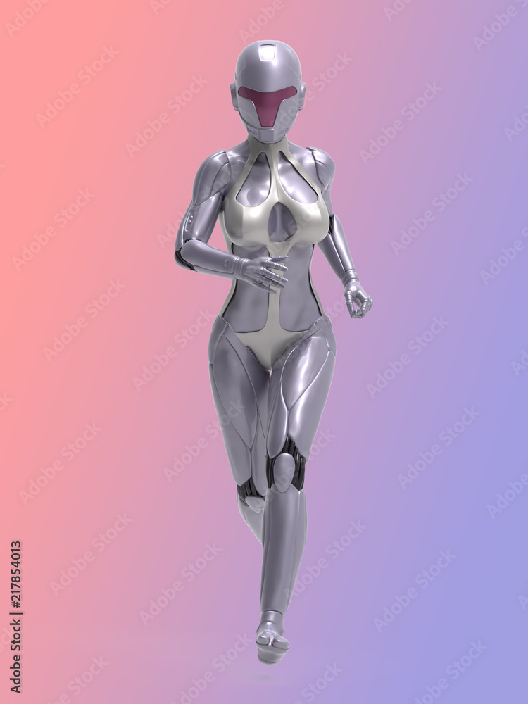 Robotic Cyber Woman is running 3D Rendering Robotic Cyber Woman is running 3D Rendering