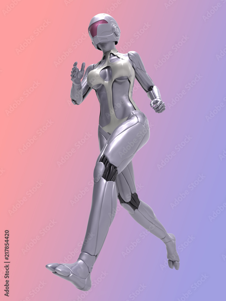 Robotic Cyber Woman is running 3D Rendering Robotic Cyber Woman is running 3D Rendering