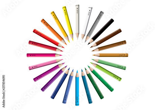 Set of colored pencil collection circle arranged -  isolated vector illustration colorful pencils on white background. 