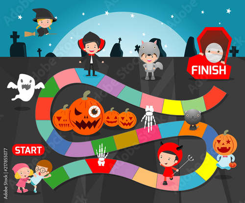 board game with Halloween,Games for kids, child board game Vector Illustration