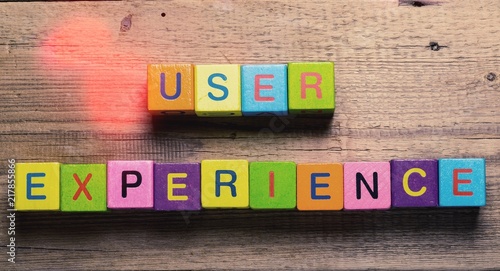 User experience sign with wooden cubes
