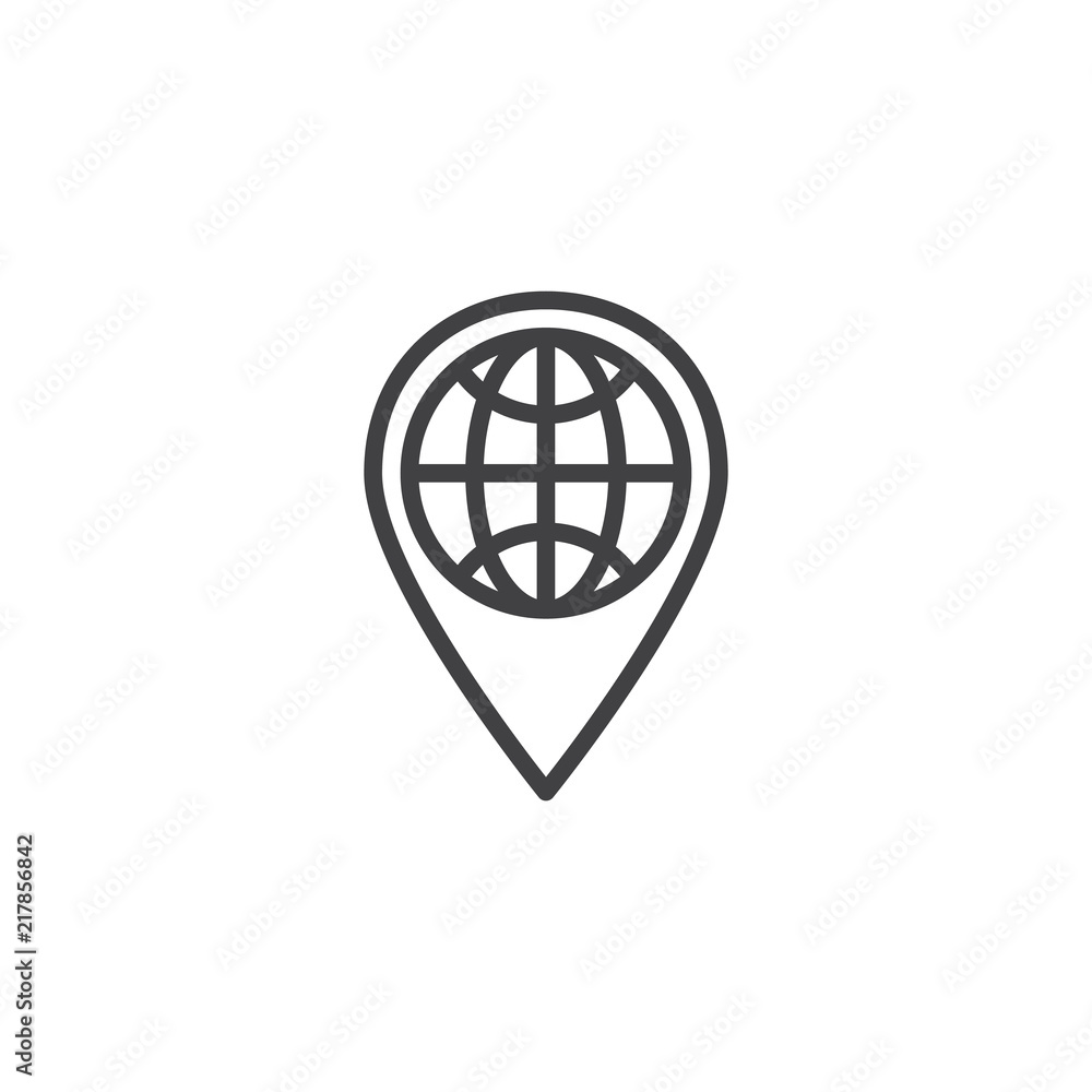 Location Globe outline icon. linear style sign for mobile concept and web design. World and map pin simple line vector icon. Symbol, logo illustration. Pixel perfect vector graphics Location Globe outline icon. linear style sign for mobile concept and web design. World and map pin simple line vector icon. Symbol, logo illustration. Pixel perfect vector graphics