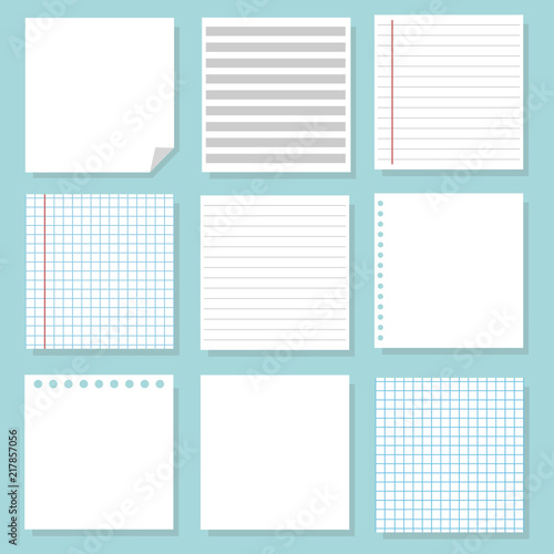 Set of different notebook paper. Set of white paper. School sheets