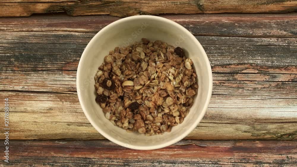 Muesli and milk disappear step by step. Muesli and milk disappear step by step.
