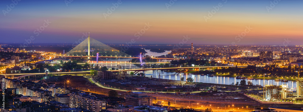 Ada,  Gazela bridges, Belgrade Waterfront, Sava river, Old and New Belgrade, Belgrade Waterfront by night
