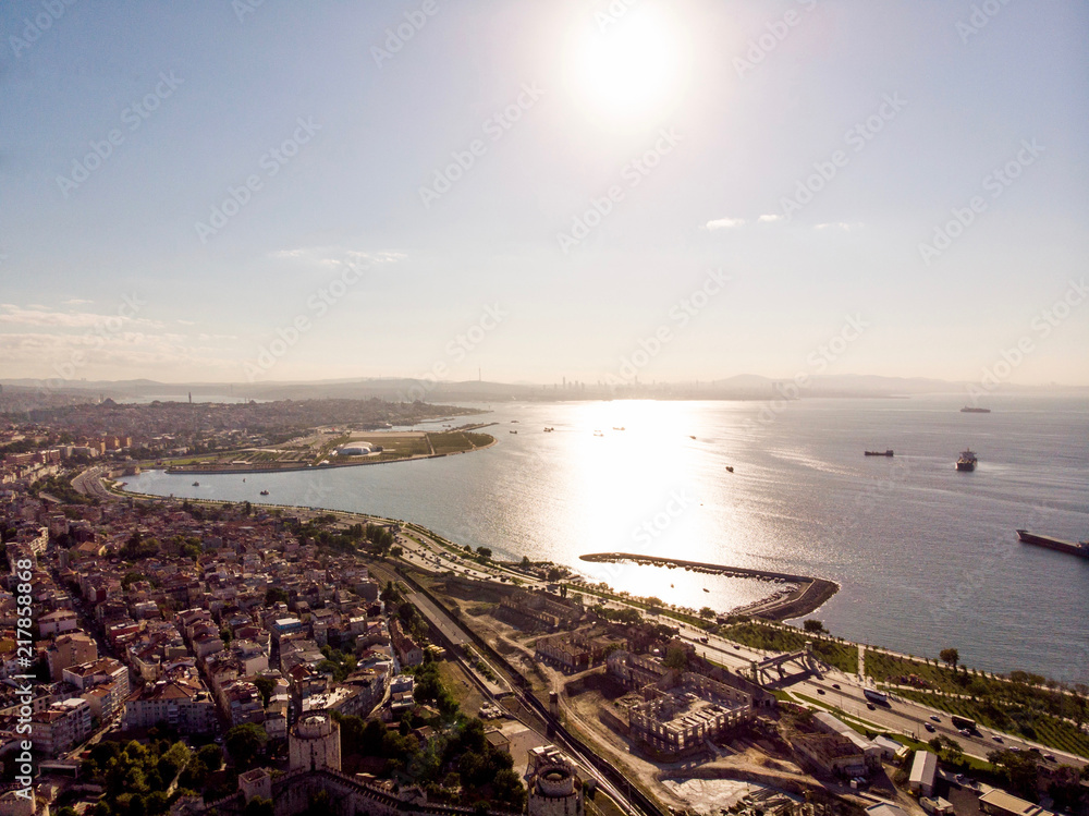 Aerial Drone View of Istanbul Seaside Yenikapi Florya Bakirkoy in Turkey