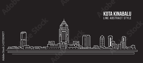 Cityscape Building Line art Vector Illustration design - Kota Kinabalu city