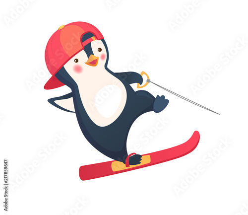 penguin water skiing