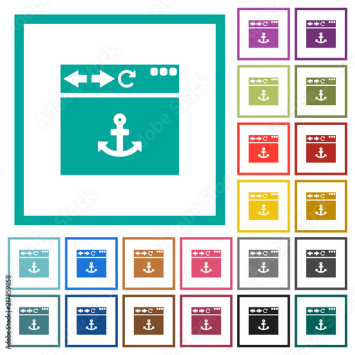 Browser anchor flat color icons with quadrant frames