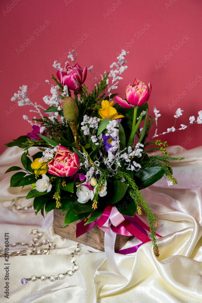 Chic and bright festive bouquet of flowers
