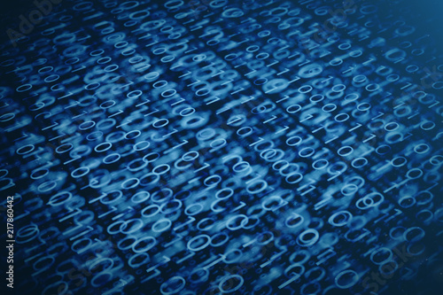 3D illustration binary code on blue background. Bytes of binary code. Concept technology. Digital binary background.