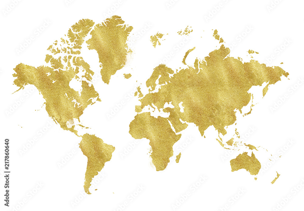 Vintage gold map on white background. Wear texture, grunge, gold patina. Template for cards, wedding invitation, posters, blogs, website