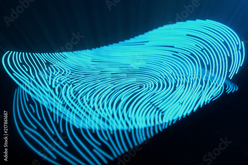 3D illustration Fingerprint scan provides security access with biometrics identification. Concept Fingerprint protection.Curved fingerprint. Concept of digital security