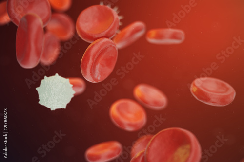 Red and white blood cells releasing neutrophils, eosinophils, basophils, lymphocytes, are the cells of the immune system. 3D illustration