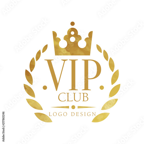 VIP club logo design, luxury elegant golden badge for boutique, restaurant, hotel, resort vector Illustration on a white background