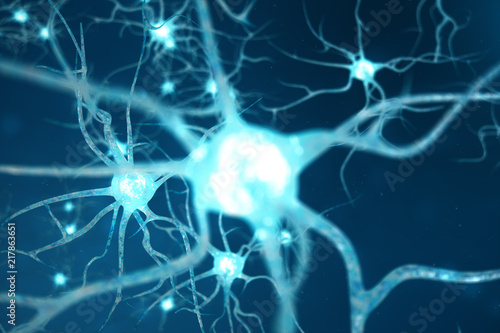 Obraz na plátně Conceptual illustration of neuron cells with glowing link knots