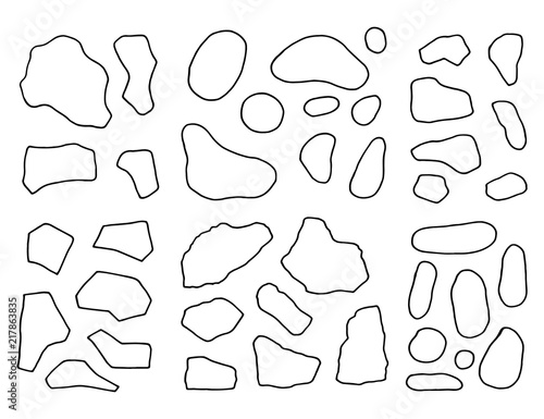 stones contour isolated. linear drawing a set of objects.