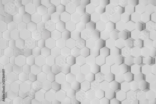 3D illustration white geometric hexagonal abstract background. Surface hexagon pattern, hexagonal honeycomb.