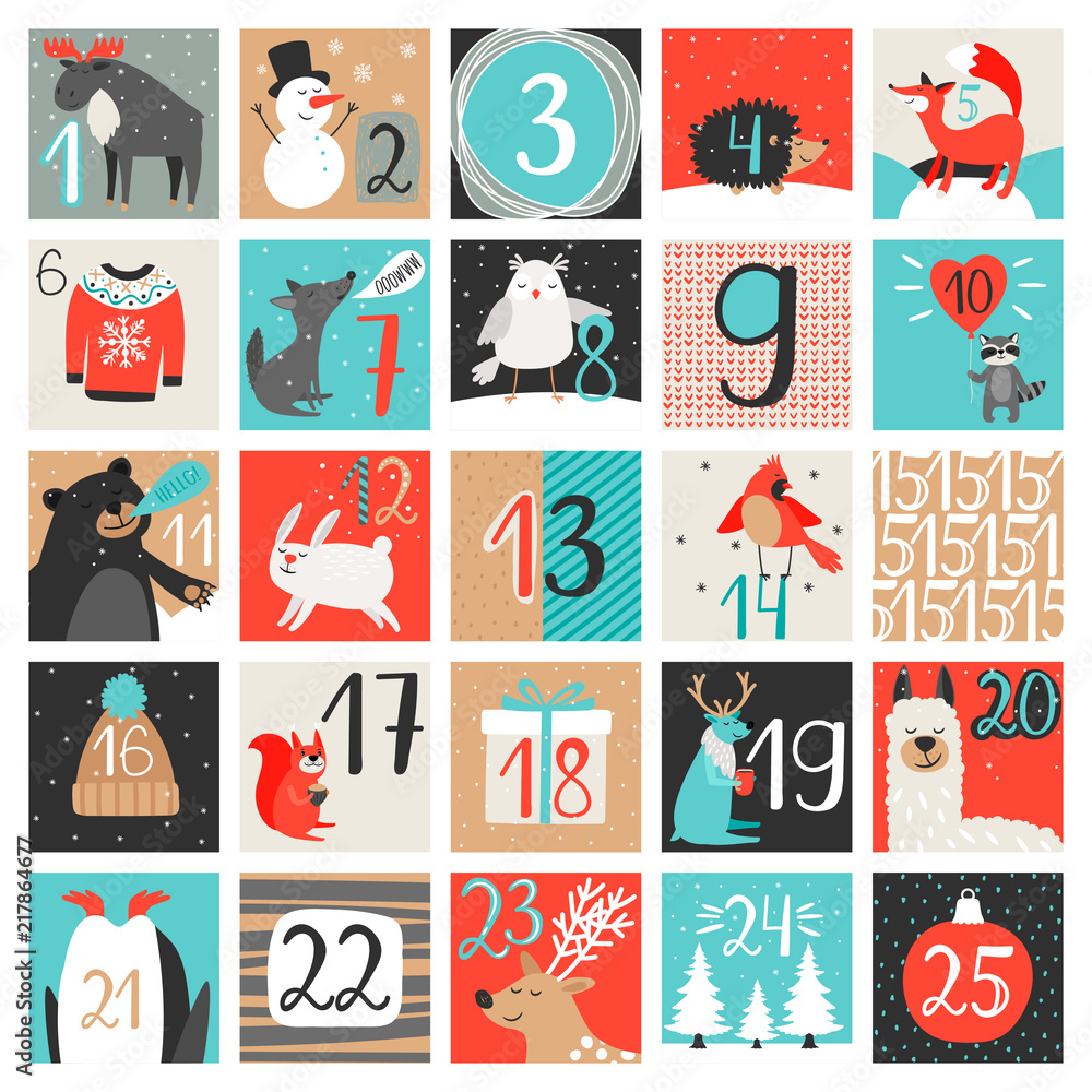 Advent calendar. December countdown calendar vector illustration