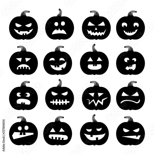 Pumpkins icons. Vector halloween pumpkin silhouette set isolated on white