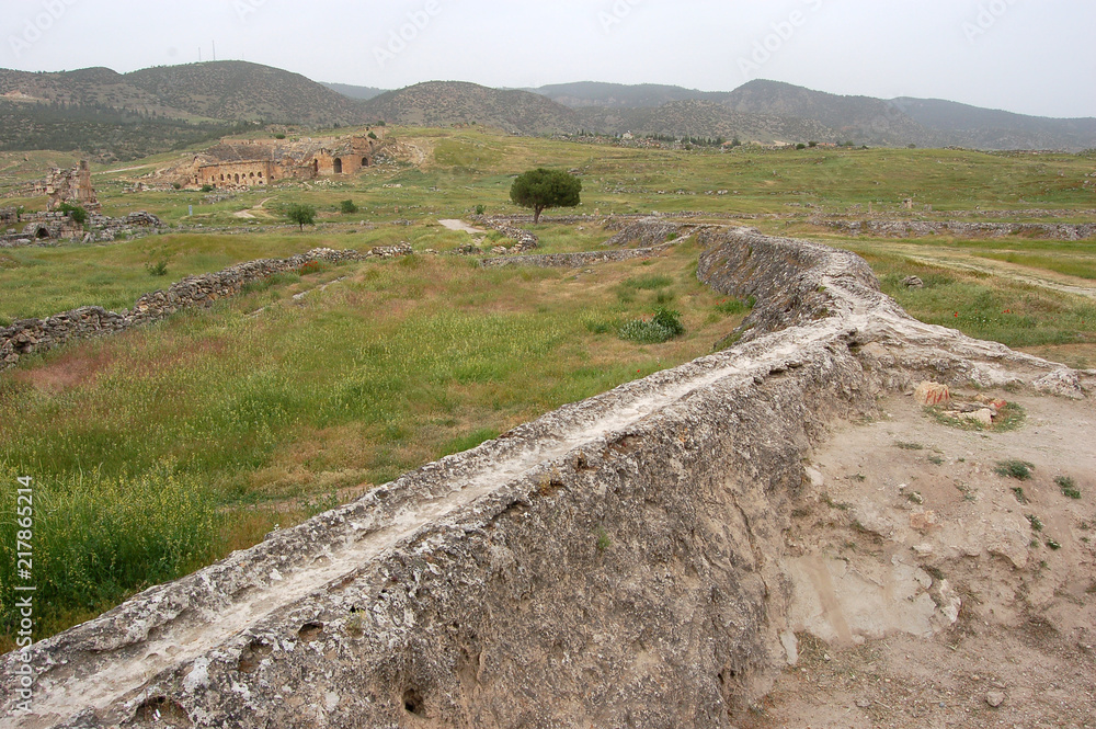ancient aqueduct in Pamukkale Turkey