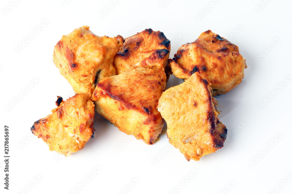 Chicken Shish Kebab Tawook Tikka grill on white background Chicken Shish Kebab Tawook Tikka grill on white background