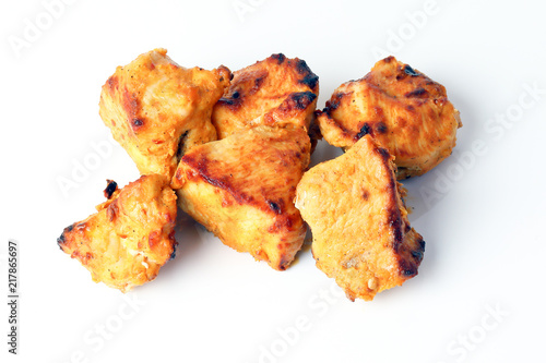 Chicken Shish Kebab Tawook Tikka grill on white background photo