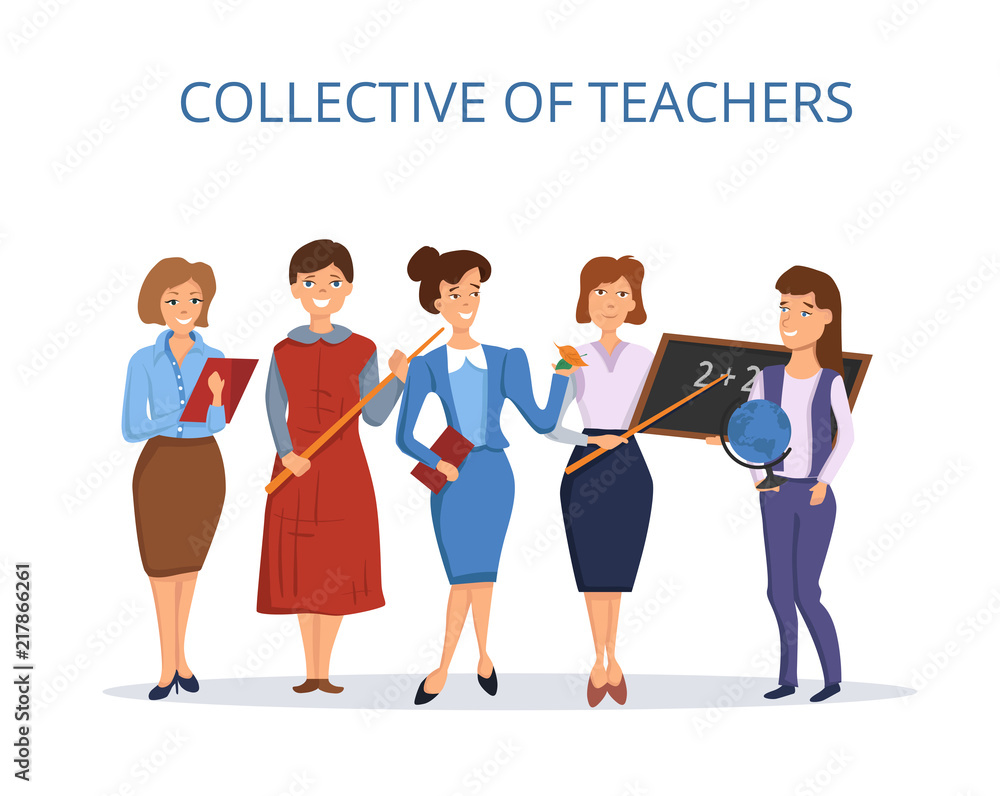 Collective of teachers. Flat style. Collective of teachers. Flat style.
