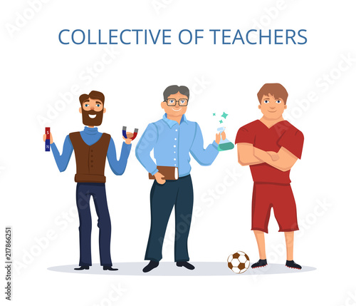 Collective of teachers. Flat style.