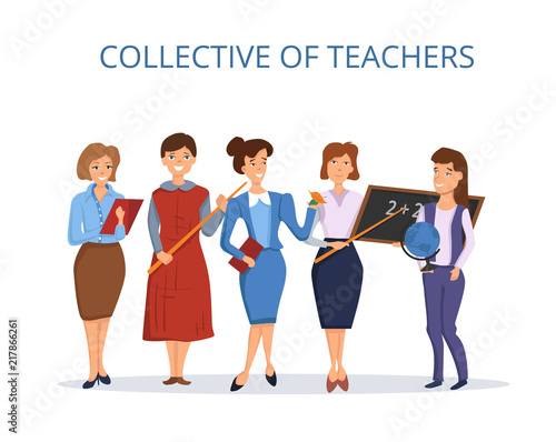 Collective of teachers. Flat style.