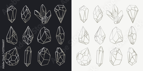Set of isolated hollow crystals, mineral outlines