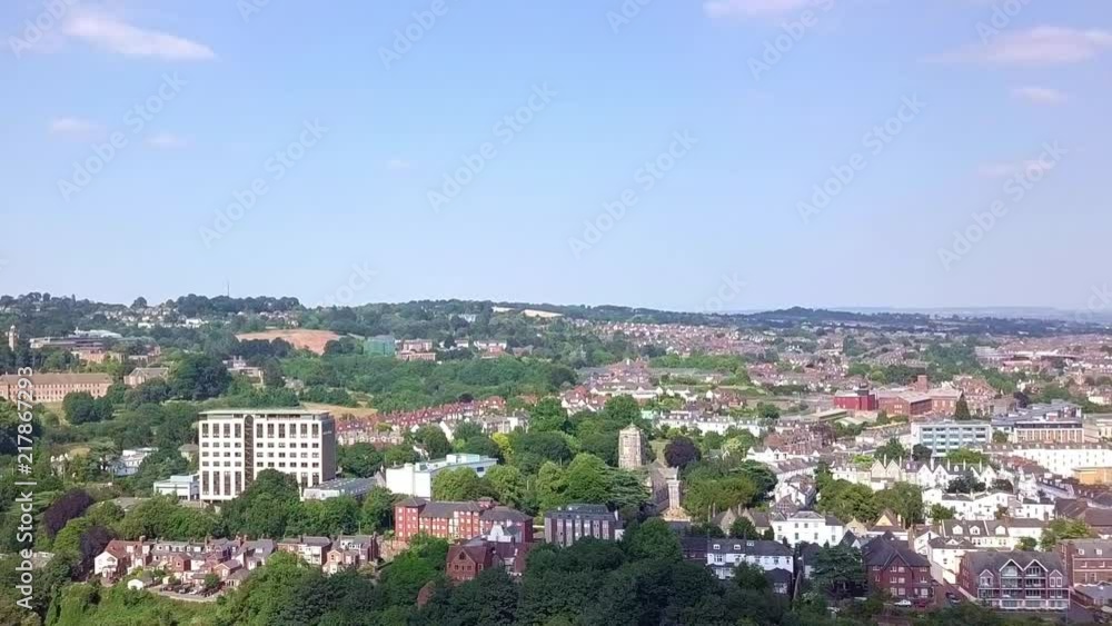Cityscape of Exeter, UK, on a sunny day, Aerial PAN Cityscape of Exeter, UK, on a sunny day, Aerial PAN
