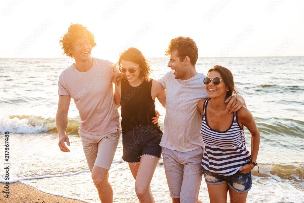 Group of friends loving couples walking Group of friends loving couples walking