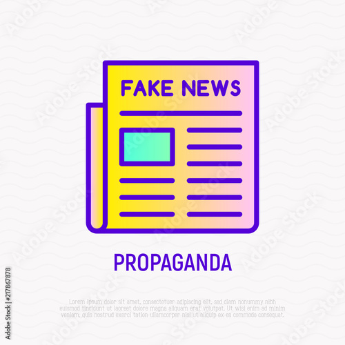 Newspaper with fake news. Thin line icon. Modern vector illustration of propaganda.