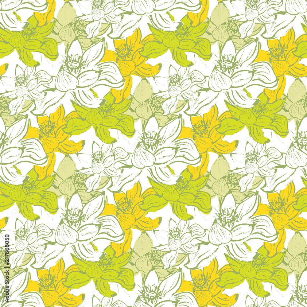Seamless pattern with lotus flowers. Stock vector.