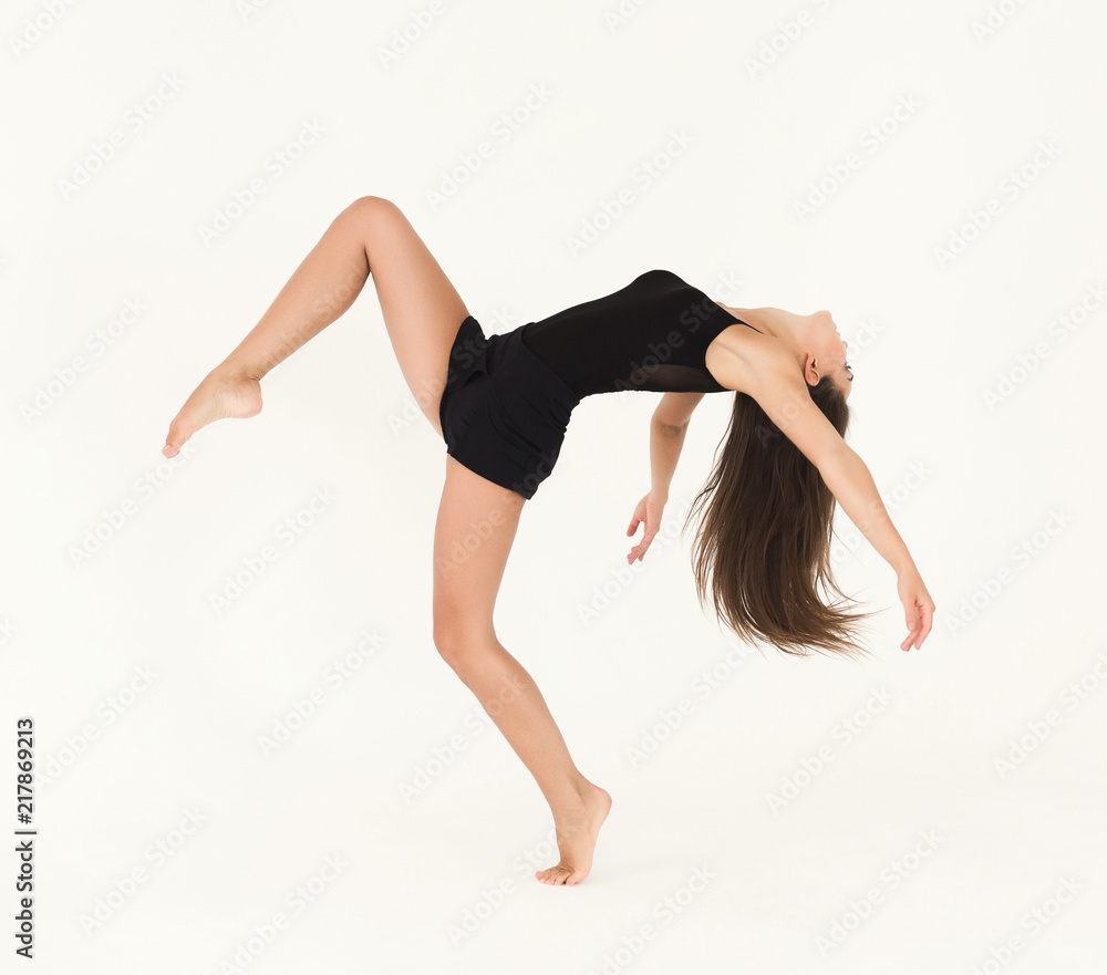 Obraz premium Woman dancing contemp on white background
