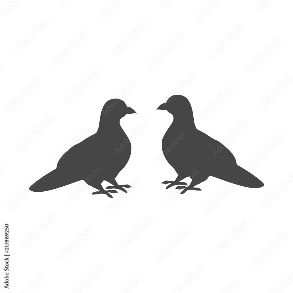 Obraz premium Two black pigeons icon or logo