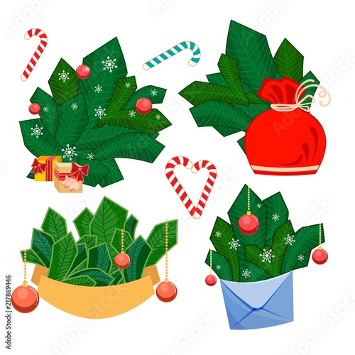 Set of Christmas Decorative Elements Winter Xmas Holiday Theme photo