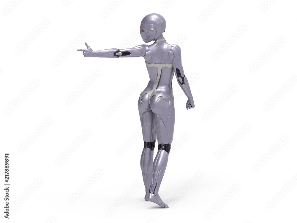 Robotic Cyber Woman is pointing at something 3D Rendering Robotic Cyber Woman is pointing at something 3D Rendering