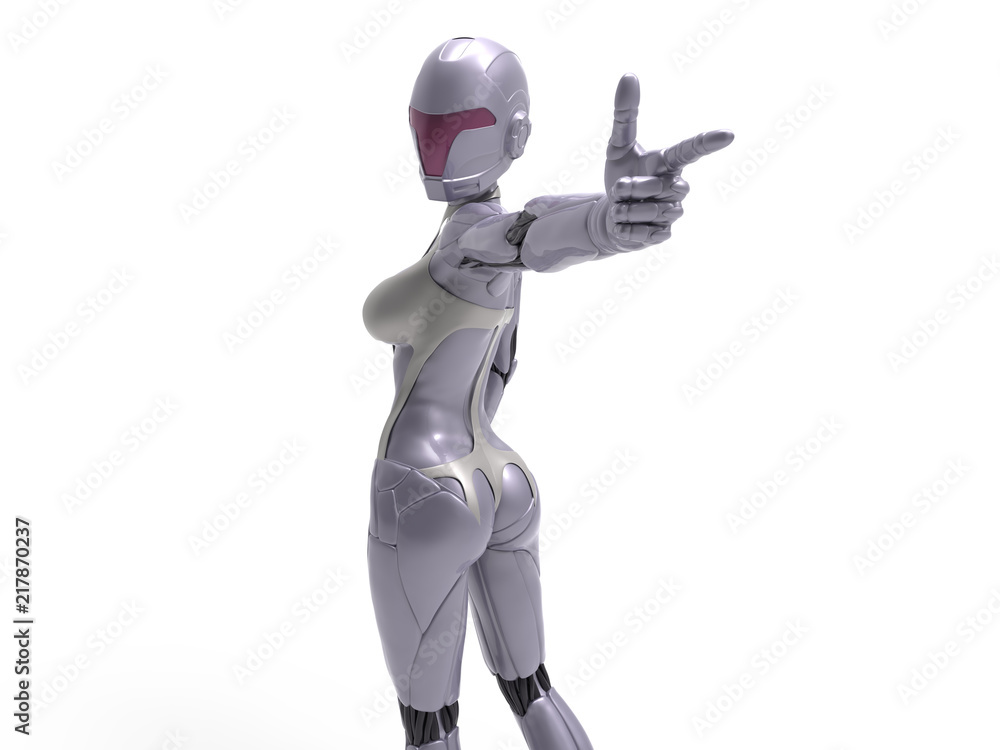 Robotic Cyber Woman is pointing at something 3D Rendering Robotic Cyber Woman is pointing at something 3D Rendering