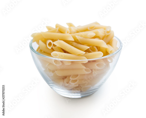 Plate of gluten free pasta, isolated on white