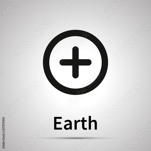 Earth astronomical sign, simple black icon with shadow