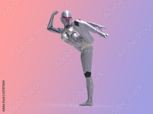 Robotic Cyber Woman is fighting 3D Rendering