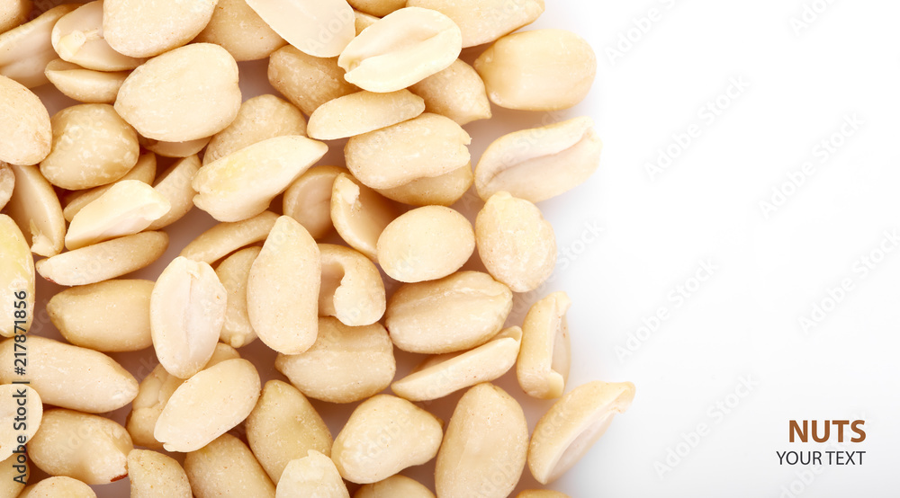 Peeled peanuts on a white background. Healthy food. Nuts. Peeled peanuts on a white background. Healthy food. Nuts.