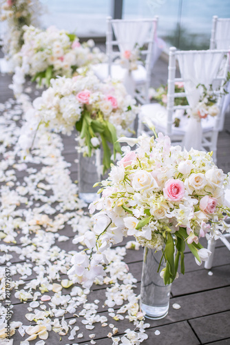 Romantic wedding ceremony on the lawn Sea view.