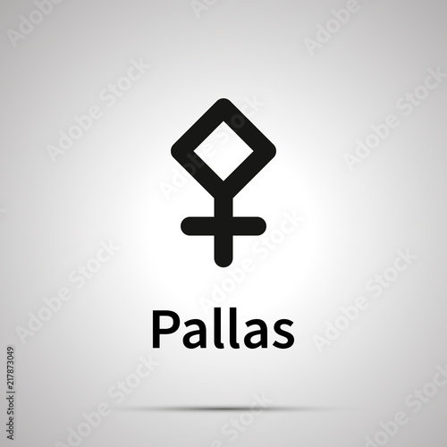 Pallas astronomical sign, simple black icon with shadow on gray
