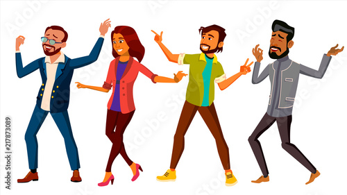 Dancing People Set Vector. Active Woman, Man. Important Event. Isolated Flat Cartoon Illustration