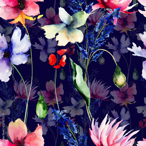 Seamless pattern with wild flowers