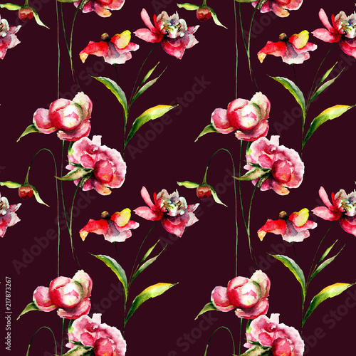Seamless pattern with Peony flowers