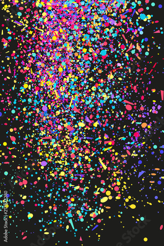 Bright explosion. Firework. Texture with random geometric glitters. Geometric background with confetti. Pattern for design. Print for banners  posters and textiles. Greeting cards